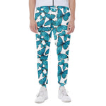 Blue Watercolor Butterfly Pattern Print Scuba Joggers