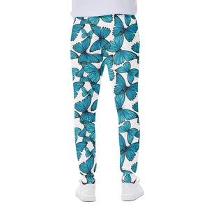 Blue Watercolor Butterfly Pattern Print Scuba Joggers