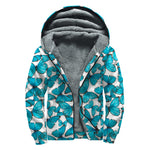 Blue Watercolor Butterfly Pattern Print Sherpa Lined Zip Up Hoodie