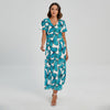 Blue Watercolor Butterfly Pattern Print Short Sleeve Maxi Dress