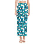 Blue Watercolor Butterfly Pattern Print Side Slit Maxi Skirt