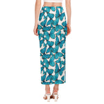 Blue Watercolor Butterfly Pattern Print Side Slit Maxi Skirt