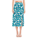 Blue Watercolor Butterfly Pattern Print Side Slit Midi Skirt