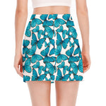 Blue Watercolor Butterfly Pattern Print Side Slit Mini Skirt