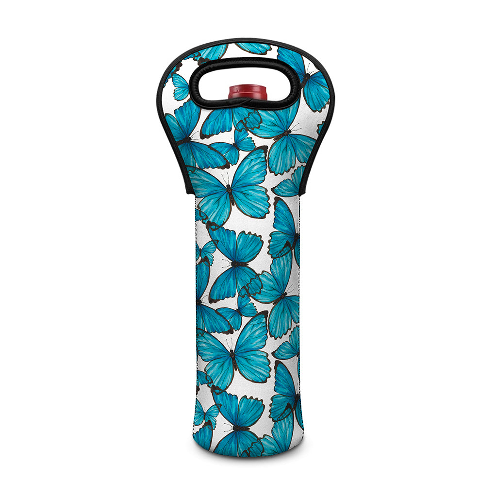 Blue Watercolor Butterfly Pattern Print Single Neoprene Wine Tote