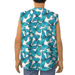 Blue Watercolor Butterfly Pattern Print Sleeveless Baseball Jersey