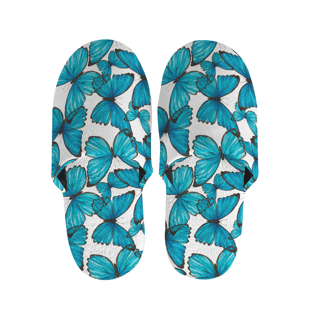 Blue Watercolor Butterfly Pattern Print Slippers