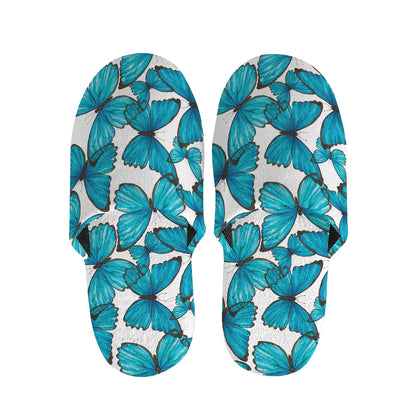 Blue Watercolor Butterfly Pattern Print Slippers