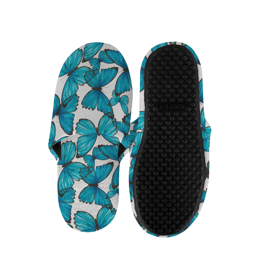 Blue Watercolor Butterfly Pattern Print Slippers