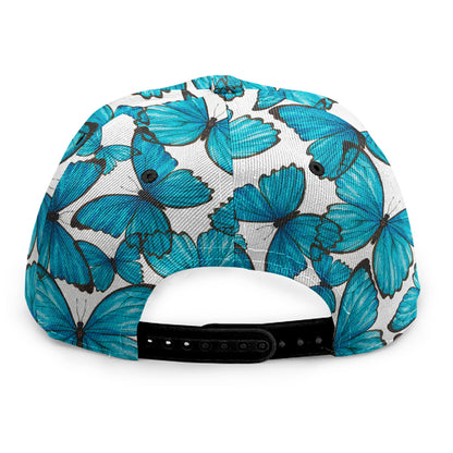 Blue Watercolor Butterfly Pattern Print Snapback Cap