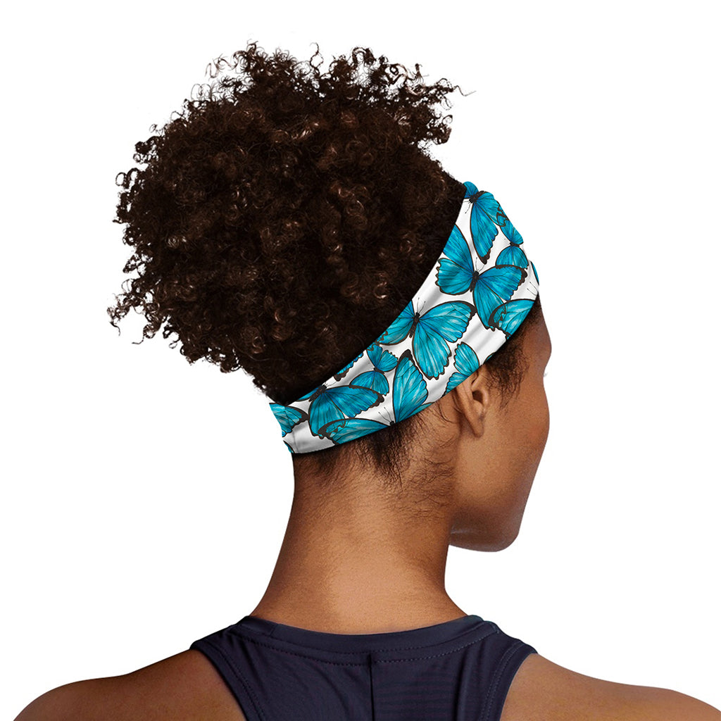 Blue Watercolor Butterfly Pattern Print Sports Headband