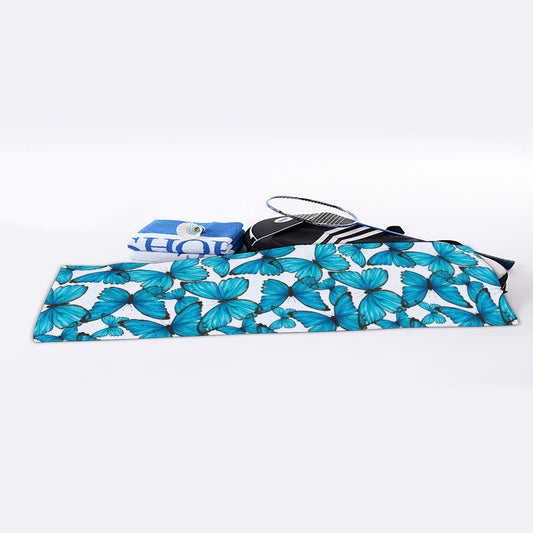 Blue Watercolor Butterfly Pattern Print Sports Towel