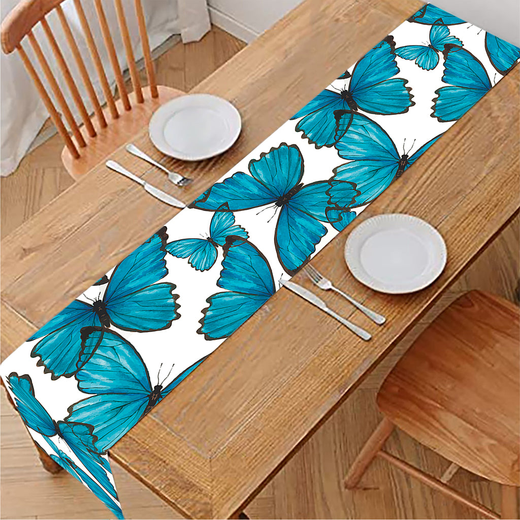 Blue Watercolor Butterfly Pattern Print Table Runner