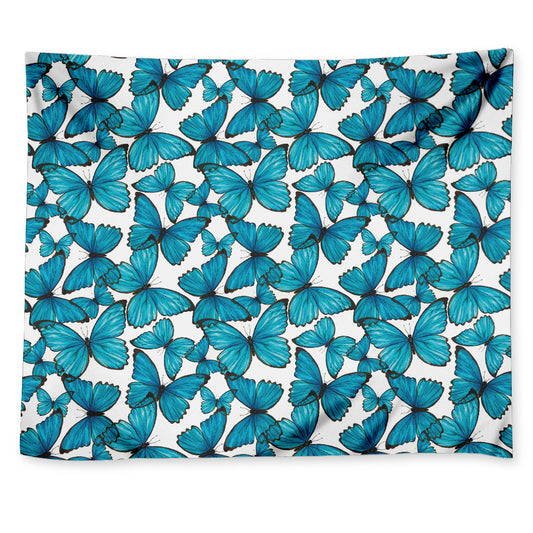 Blue Watercolor Butterfly Pattern Print Tapestry