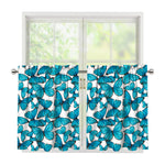 Blue Watercolor Butterfly Pattern Print Tier Curtains
