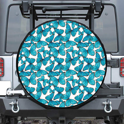 Blue Watercolor Butterfly Pattern Print Tire Cover