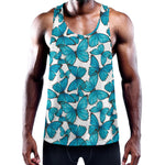 Blue Watercolor Butterfly Pattern Print Training Tank Top