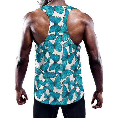 Blue Watercolor Butterfly Pattern Print Training Tank Top