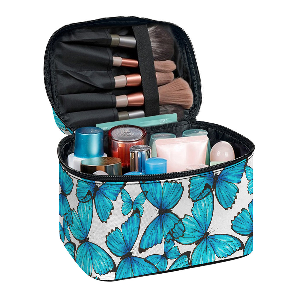 Blue Watercolor Butterfly Pattern Print Travel Makeup Bag
