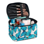 Blue Watercolor Butterfly Pattern Print Travel Makeup Bag