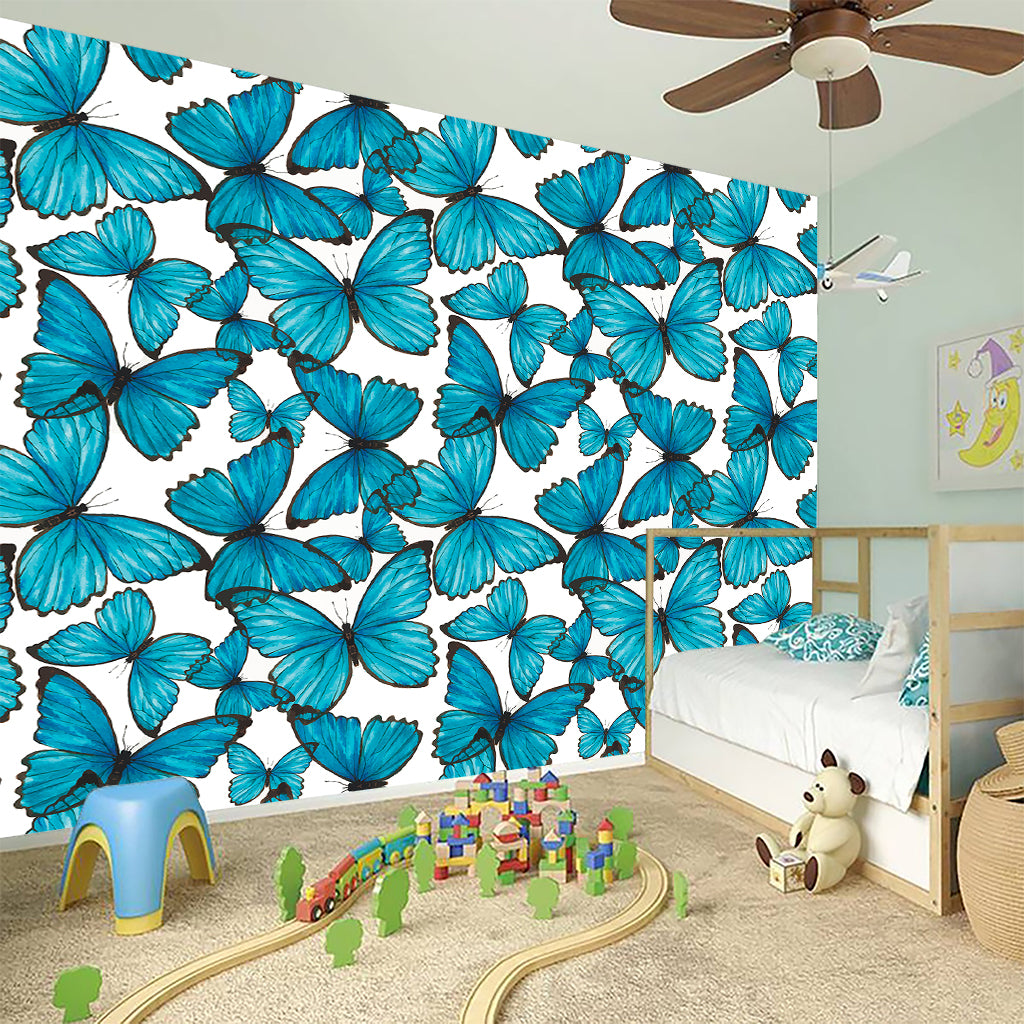 Blue Watercolor Butterfly Pattern Print Wall Sticker