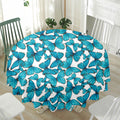Blue Watercolor Butterfly Pattern Print Waterproof Round Tablecloth