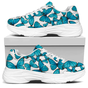 Blue Watercolor Butterfly Pattern Print White Chunky Shoes