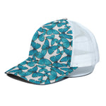 Blue Watercolor Butterfly Pattern Print White Mesh Trucker Cap