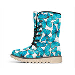 Blue Watercolor Butterfly Pattern Print Winter Boots