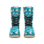 Blue Watercolor Butterfly Pattern Print Winter Boots