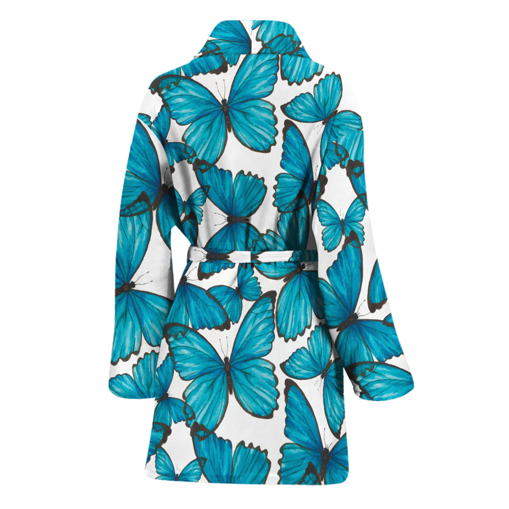 Blue Watercolor Butterfly Pattern Print Women's Bathrobe
