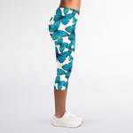 Blue Watercolor Butterfly Pattern Print Women's Capri Leggings