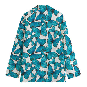 Blue Watercolor Butterfly Pattern Print Women's Cotton Blazer