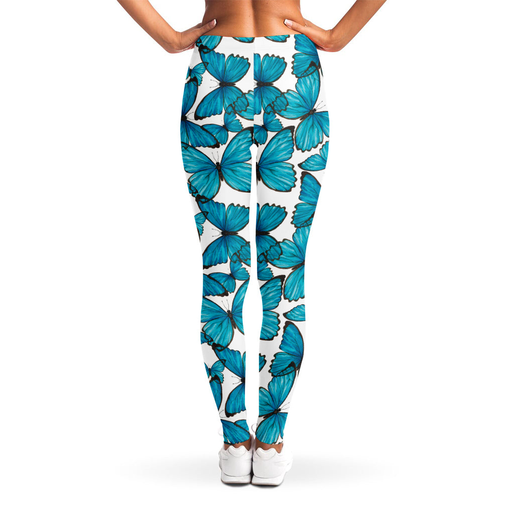 Blue Watercolor Butterfly Pattern Print Women's Leggings