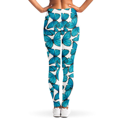 Blue Watercolor Butterfly Pattern Print Women's Leggings