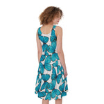 Blue Watercolor Butterfly Pattern Print Women's Sleeveless Dress