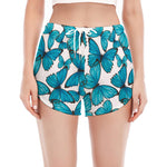 Blue Watercolor Butterfly Pattern Print Women's Split Running Shorts