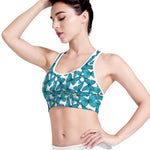 Blue Watercolor Butterfly Pattern Print Women's Sports Bra