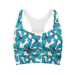 Blue Watercolor Butterfly Pattern Print Women's Sports Bra
