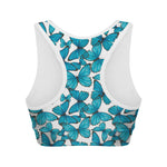 Blue Watercolor Butterfly Pattern Print Women's Sports Bra