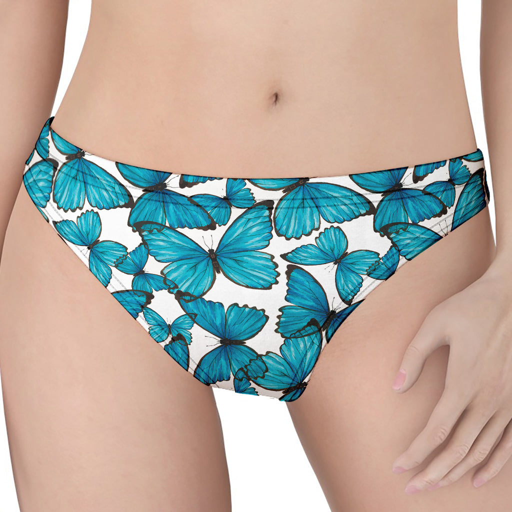 Blue Watercolor Butterfly Pattern Print Women's Thong