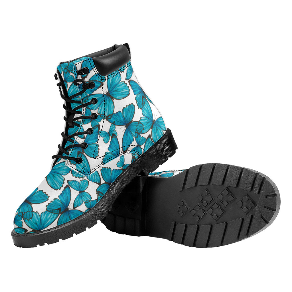 Blue Watercolor Butterfly Pattern Print Work Boots