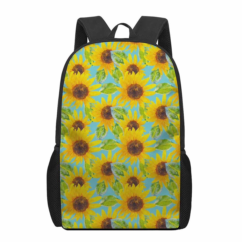 Blue Watercolor Sunflower Pattern Print 17 Inch Backpack