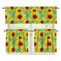 Blue Watercolor Sunflower Pattern Print 3 Piece Kitchen Curtains
