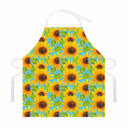 Blue Watercolor Sunflower Pattern Print Adjustable Apron