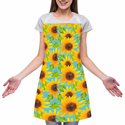 Blue Watercolor Sunflower Pattern Print Adjustable Apron