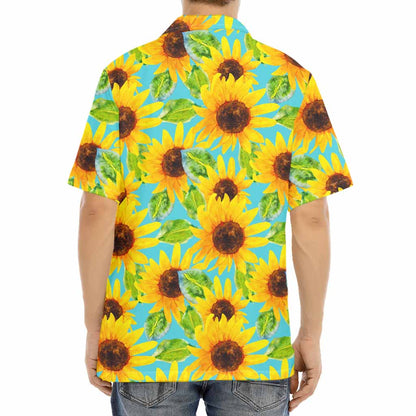 Blue Watercolor Sunflower Pattern Print Aloha Shirt
