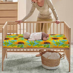 Blue Watercolor Sunflower Pattern Print Baby Crib Sheet