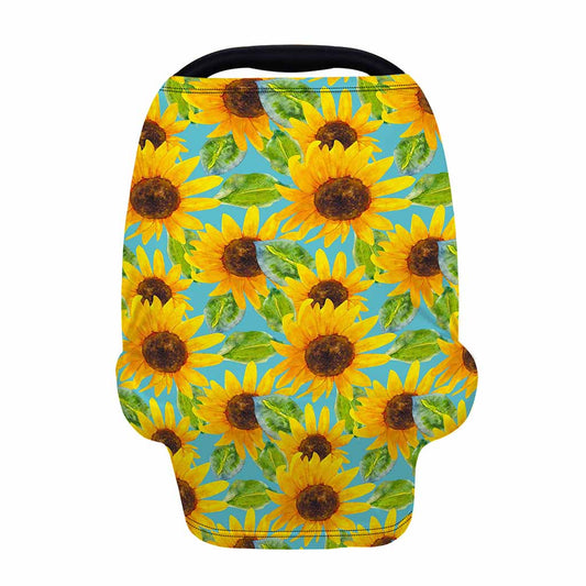 Blue Watercolor Sunflower Pattern Print Baby Seat Cover