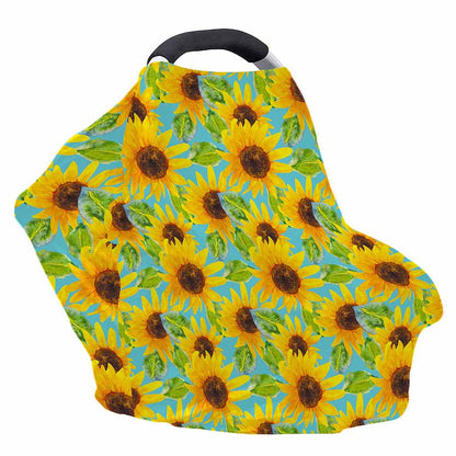 Blue Watercolor Sunflower Pattern Print Baby Seat Cover